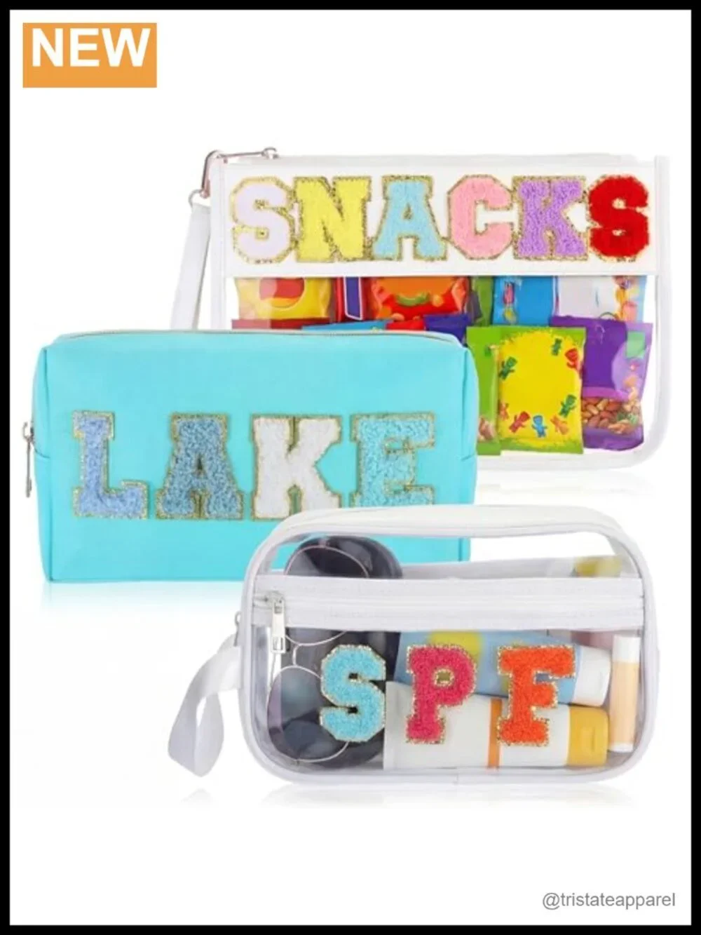 3-Piece Chenille Letter Storage Pouch Set, Waterproof Nylon and PVC, Wrist